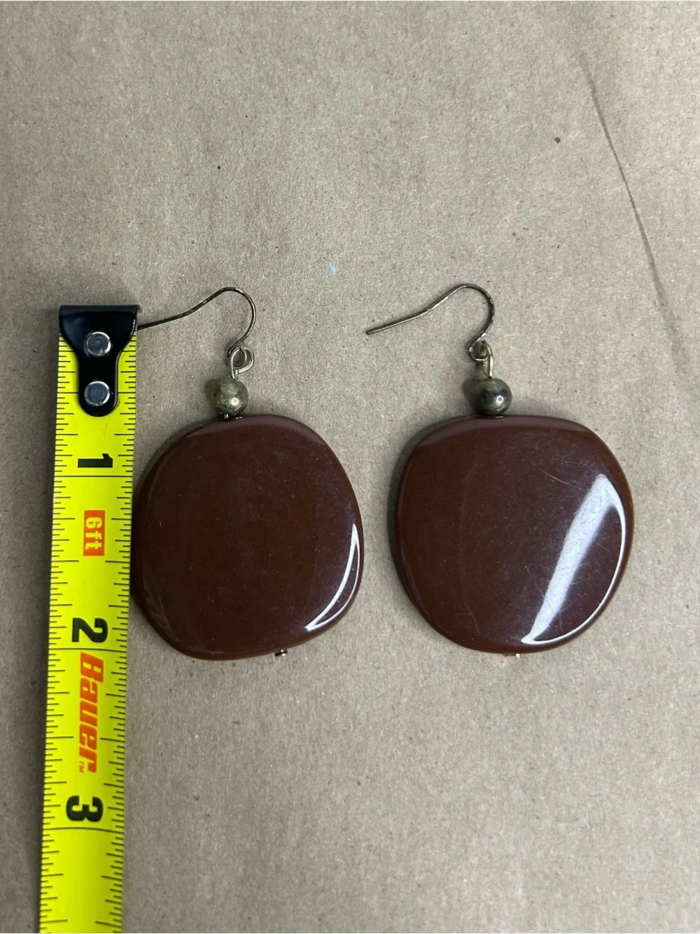 Amber Toned Resin Disc Dangle Earrings